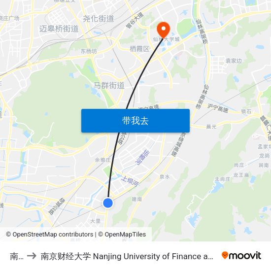南庄 to 南京财经大学 Nanjing University of Finance and Economics map