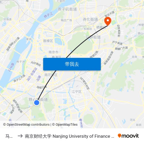 马家店 to 南京财经大学 Nanjing University of Finance and Economics map