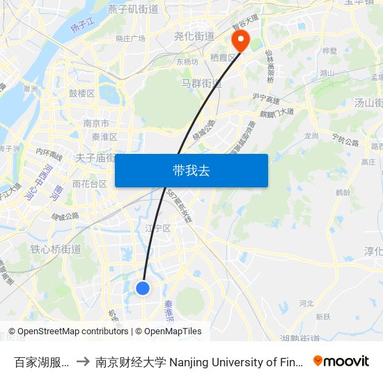 百家湖服务中心 to 南京财经大学 Nanjing University of Finance and Economics map