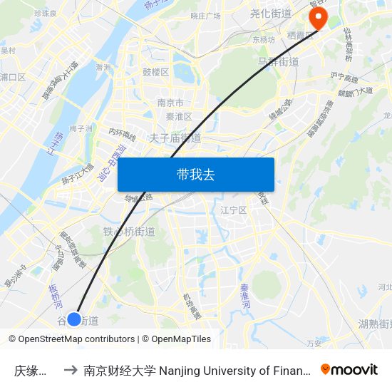 庆缘北路中 to 南京财经大学 Nanjing University of Finance and Economics map