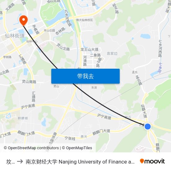 坟头 to 南京财经大学 Nanjing University of Finance and Economics map