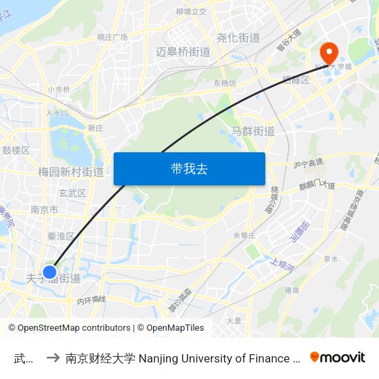 武定桥 to 南京财经大学 Nanjing University of Finance and Economics map