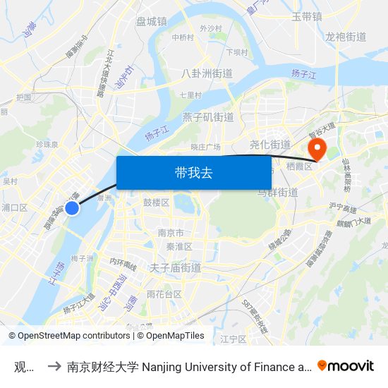 观江台 to 南京财经大学 Nanjing University of Finance and Economics map