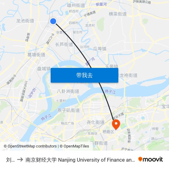 刘中 to 南京财经大学 Nanjing University of Finance and Economics map