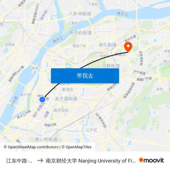 江东中路·兴隆大街 to 南京财经大学 Nanjing University of Finance and Economics map