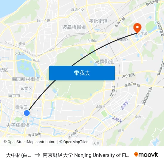 大中桥(白下路东) to 南京财经大学 Nanjing University of Finance and Economics map