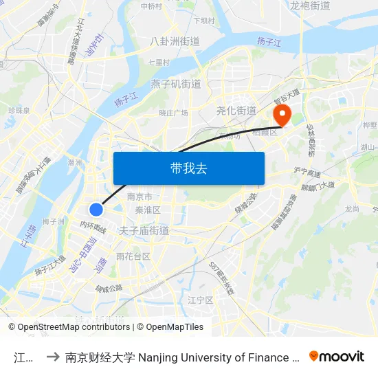 江东门 to 南京财经大学 Nanjing University of Finance and Economics map