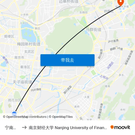 宁南大道西 to 南京财经大学 Nanjing University of Finance and Economics map