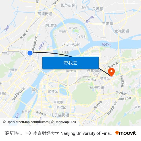 高新路·丽景路 to 南京财经大学 Nanjing University of Finance and Economics map