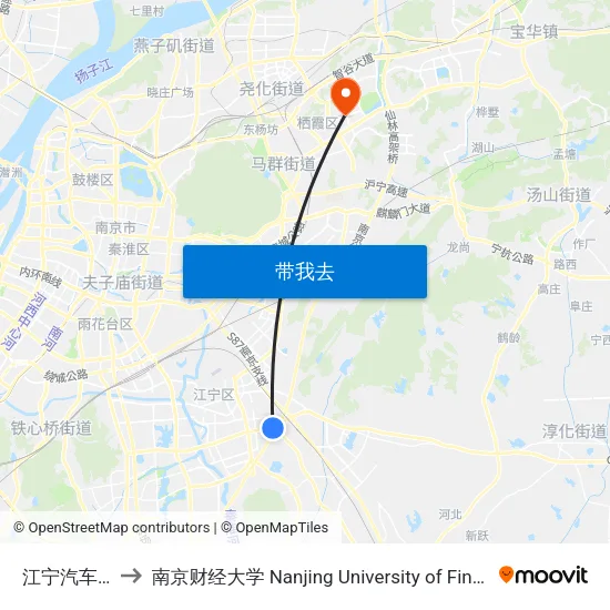 江宁汽车客运站 to 南京财经大学 Nanjing University of Finance and Economics map