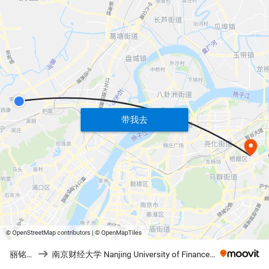 丽铭农庄 to 南京财经大学 Nanjing University of Finance and Economics map