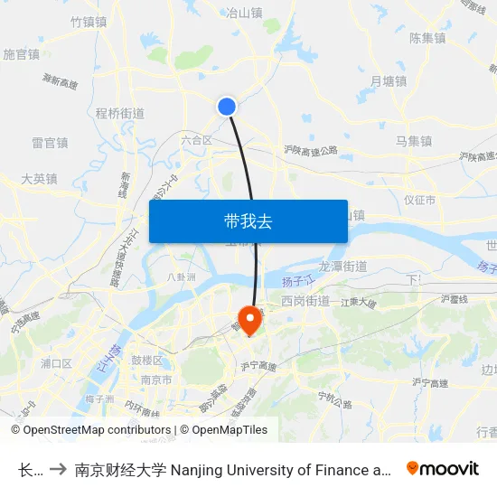 长山 to 南京财经大学 Nanjing University of Finance and Economics map