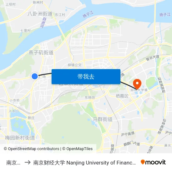南京卫校 to 南京财经大学 Nanjing University of Finance and Economics map