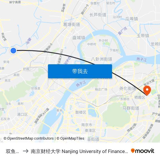 双鱼龙庄 to 南京财经大学 Nanjing University of Finance and Economics map