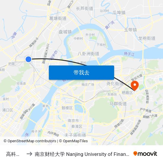 高科大桥南 to 南京财经大学 Nanjing University of Finance and Economics map
