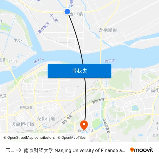 玉带 to 南京财经大学 Nanjing University of Finance and Economics map