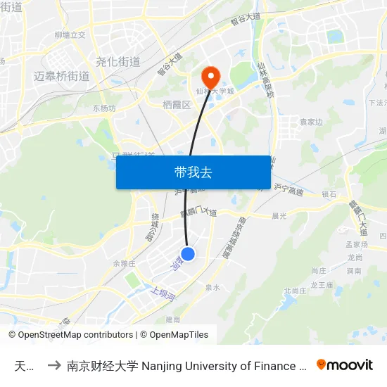 天泉路 to 南京财经大学 Nanjing University of Finance and Economics map