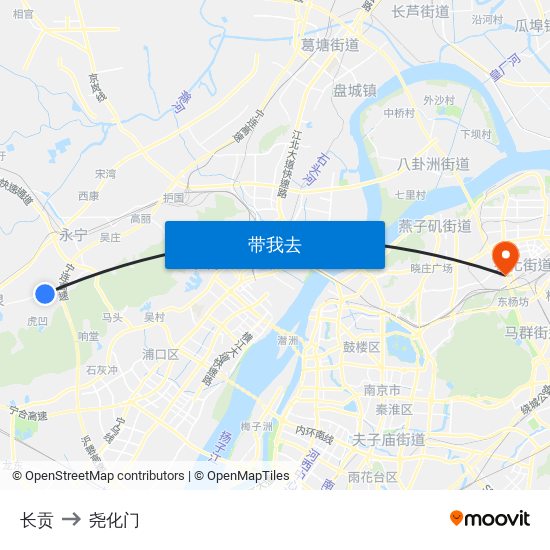 长贡 to 尧化门 map