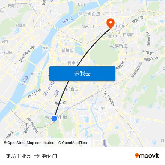 定坊工业园 to 尧化门 map