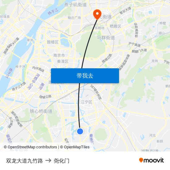 双龙大道九竹路 to 尧化门 map