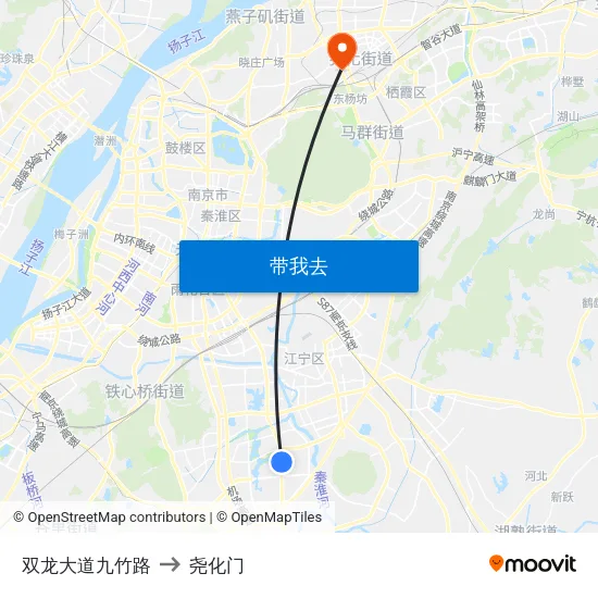 双龙大道九竹路 to 尧化门 map