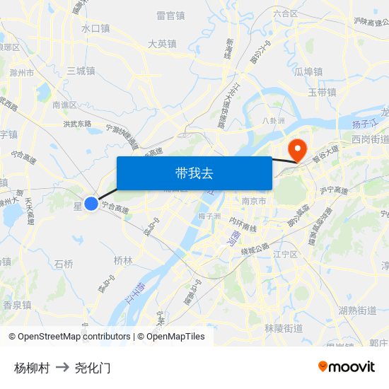 杨柳村 to 尧化门 map