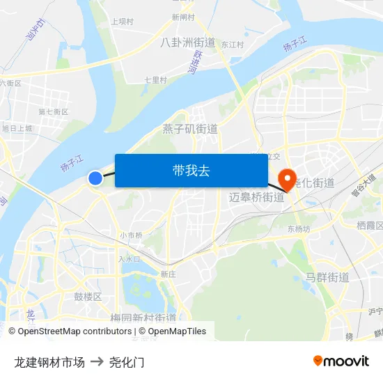 龙建钢材市场 to 尧化门 map