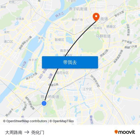 大周路南 to 尧化门 map