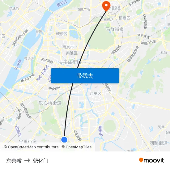 东善桥 to 尧化门 map