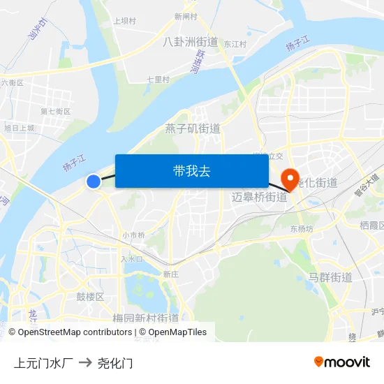 上元门水厂 to 尧化门 map