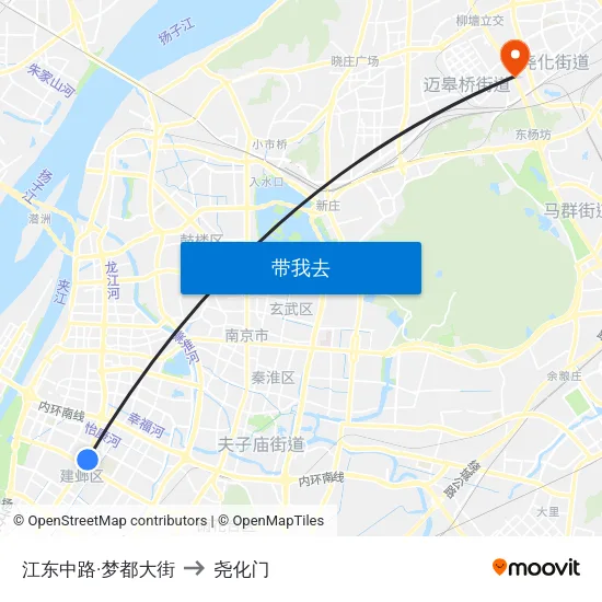 江东中路·梦都大街 to 尧化门 map
