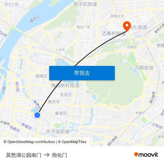 莫愁湖公园南门 to 尧化门 map