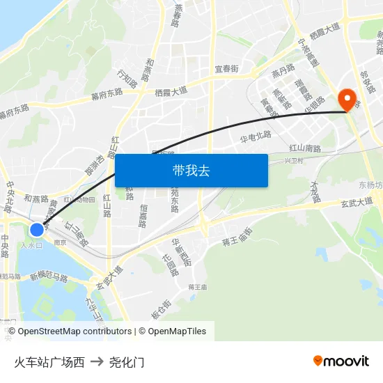 火车站广场西 to 尧化门 map