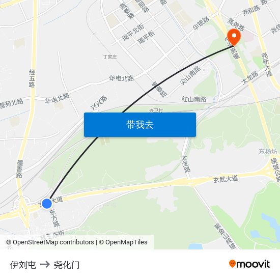 伊刘屯 to 尧化门 map