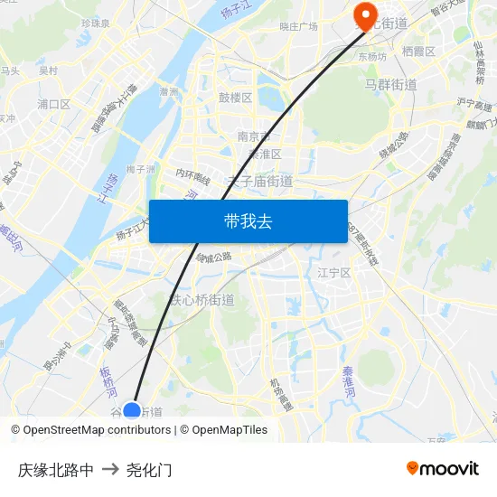 庆缘北路中 to 尧化门 map