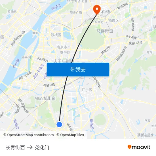 长青街西 to 尧化门 map