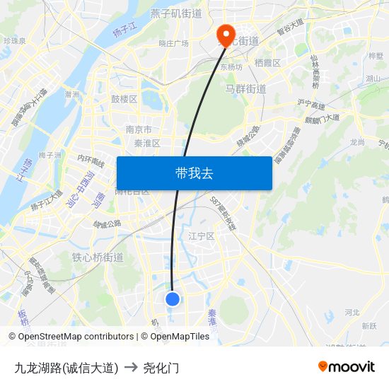 九龙湖路(诚信大道) to 尧化门 map
