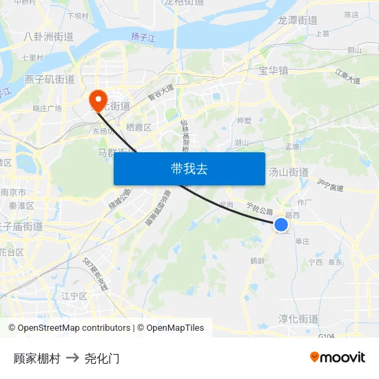 顾家棚村 to 尧化门 map
