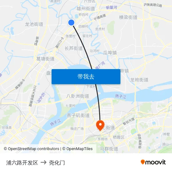 浦六路开发区 to 尧化门 map