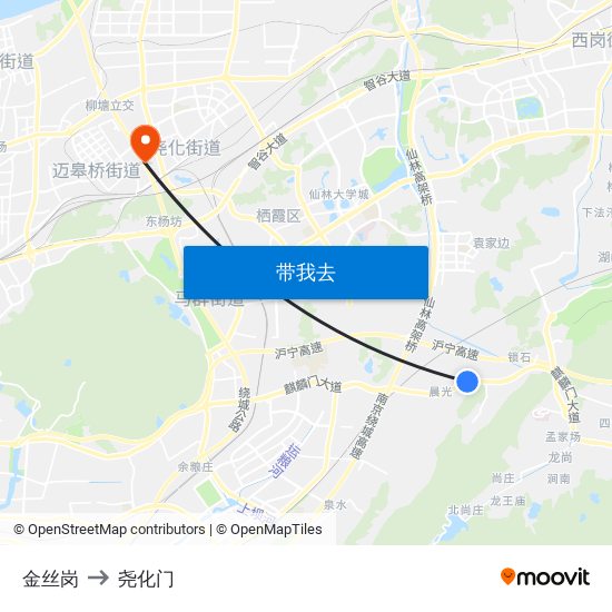 金丝岗 to 尧化门 map