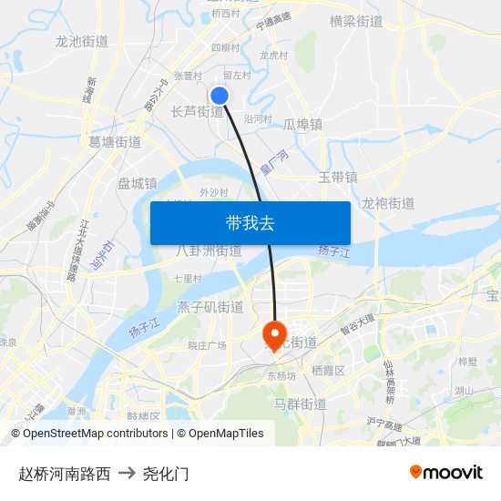 赵桥河南路西 to 尧化门 map