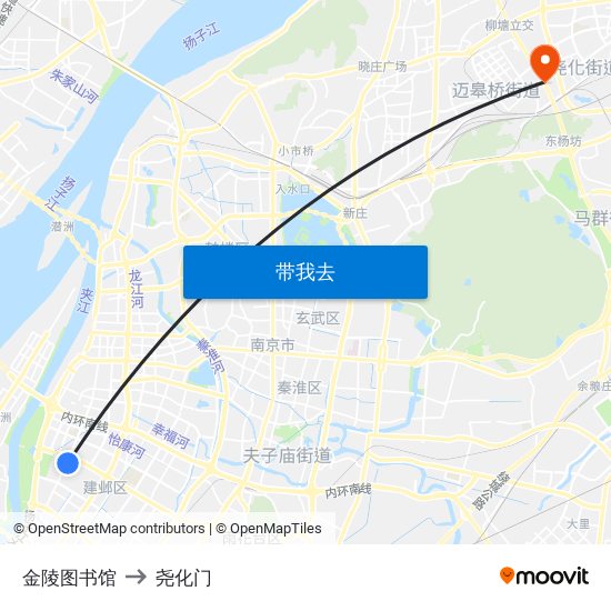 金陵图书馆 to 尧化门 map