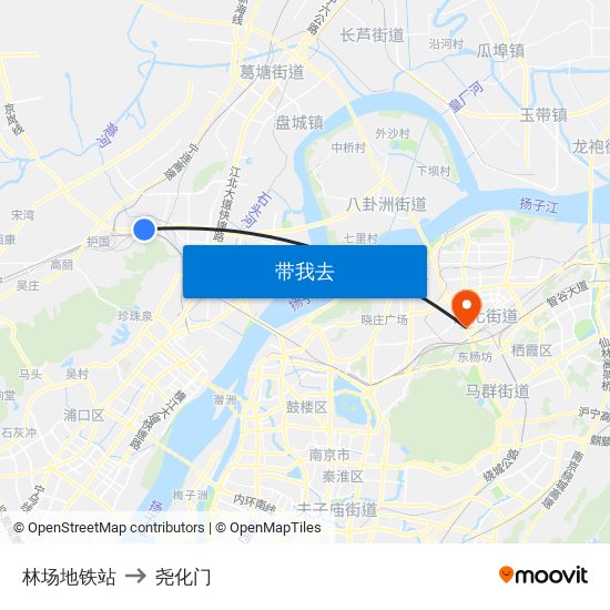 林场地铁站 to 尧化门 map