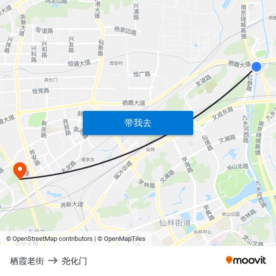 栖霞老街 to 尧化门 map