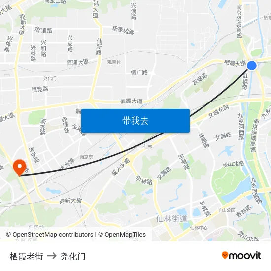 栖霞老街 to 尧化门 map
