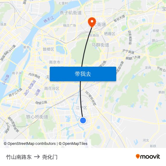 竹山南路东 to 尧化门 map