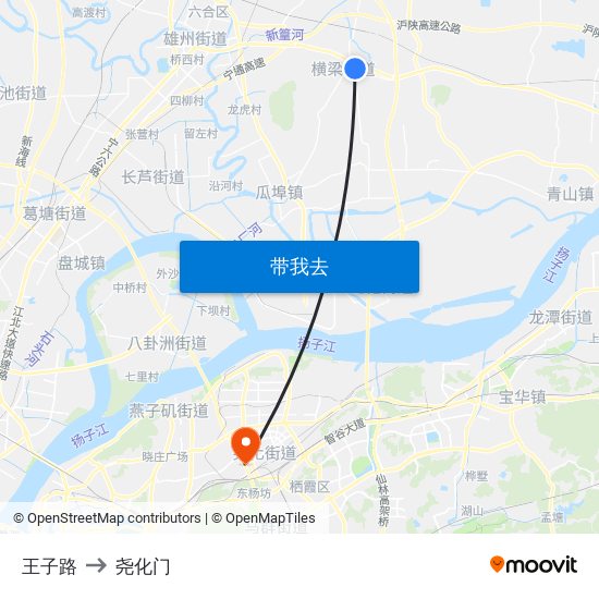 王子路 to 尧化门 map