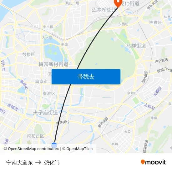 宁南大道东 to 尧化门 map