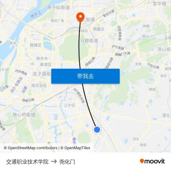 交通职业技术学院 to 尧化门 map