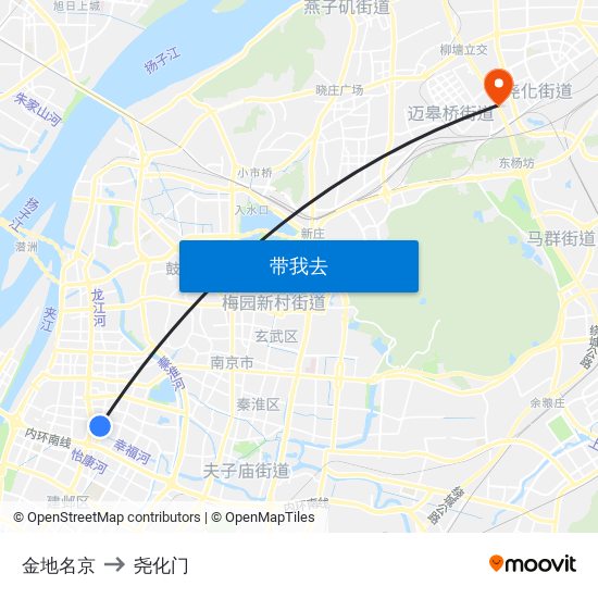 金地名京 to 尧化门 map